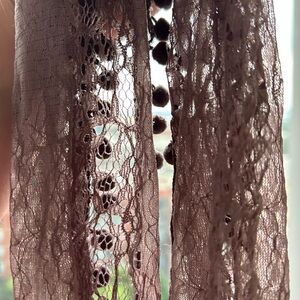Vintage Lace Eggplant Scarf with Pom-Pom Trim